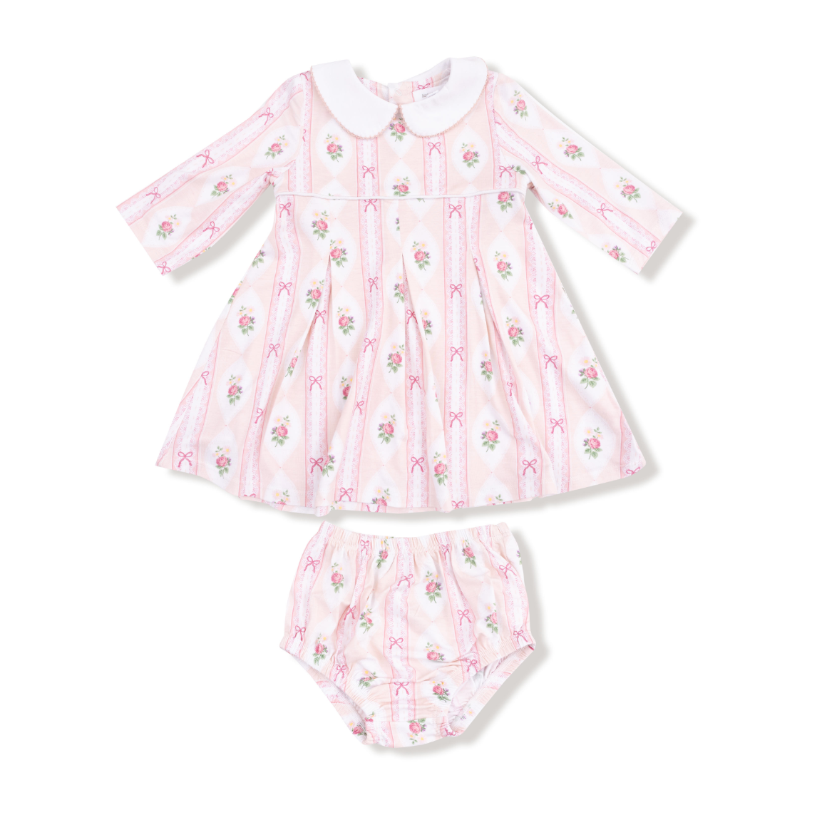 Ogee Lace Floral - Box Pleat Dress W/ 3/4 Sleeve + Peterpan Collar & Diaper Cover from Anderson Parker