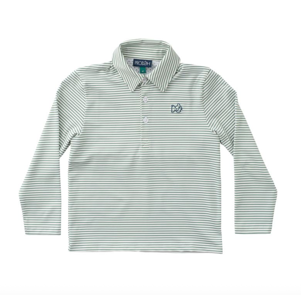 Boys Long Sleeve Pro Performance Polo - Frosty Spruce Stripe from Anderson Parker