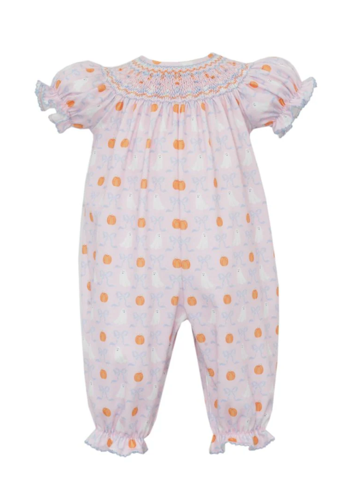 Claire & Charlie Baby Girls Pink Ghosts & Pumpkins Smocked Knit Romper from Anderson Parker