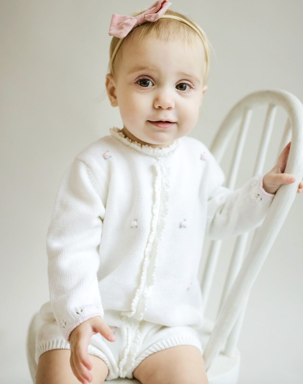 Rosette Knit Bubble Romper - Ivory from Anderson Parker