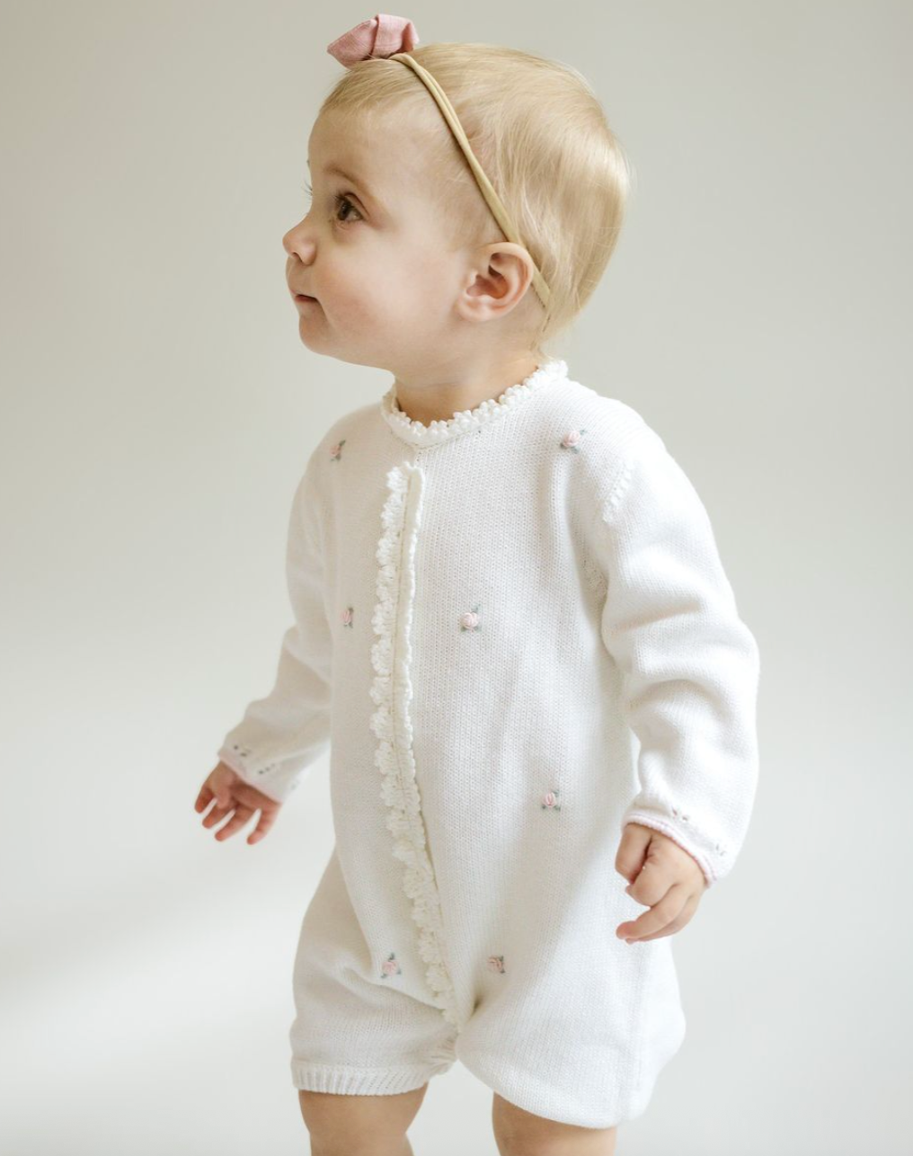 Rosette Knit Bubble Romper - Ivory from Anderson Parker