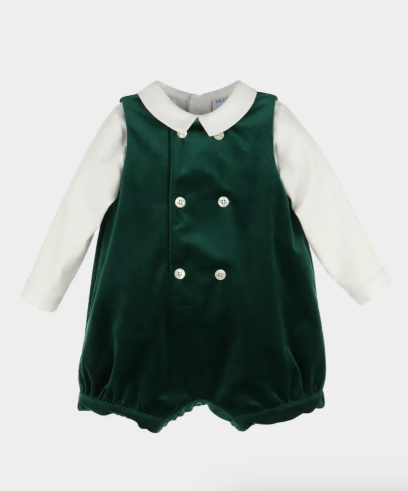 Holly Jolly Velvet Boy Overall - Green from Anderson Parker