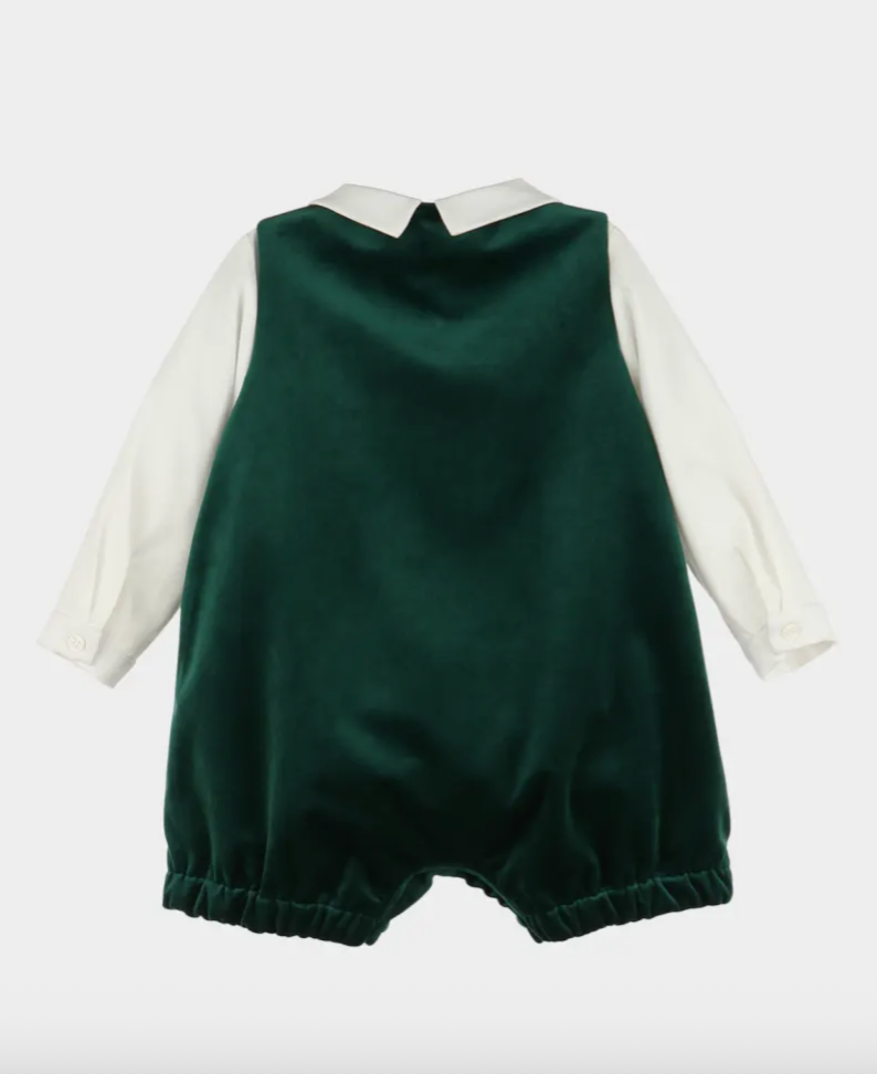 Holly Jolly Velvet Boy Overall - Green from Anderson Parker