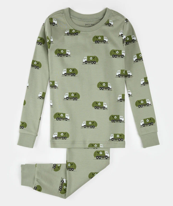 Recycling Truck Print on Fall Green PJ Set from Anderson Parker