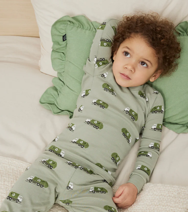 Recycling Truck Print on Fall Green PJ Set from Anderson Parker