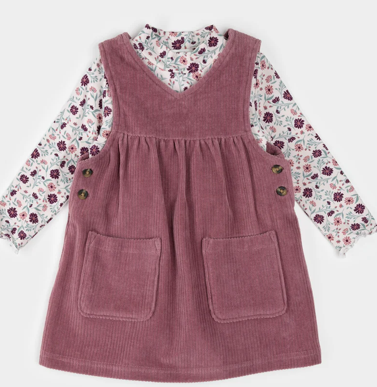 Floral Print on Corduroy Overall Dress Set from Anderson Parker