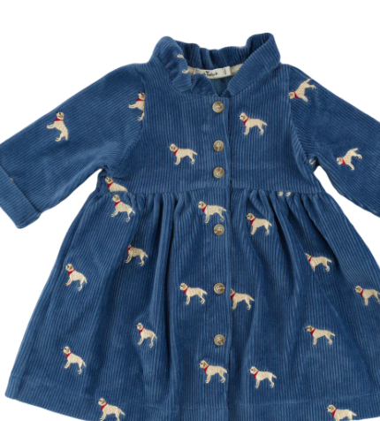 oh baby! Corduroy Ivy Dress - Labs Embroidered - Denim from Anderson Parker