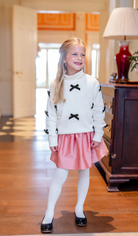 Isabelle's Sweater - Palmetto Pearl with Newport Night Velveteen Bows from Anderson Parker