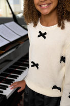 Isabelle's Sweater - Palmetto Pearl with Newport Night Velveteen Bows from Anderson Parker