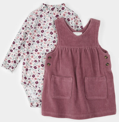 Floral Print on Corduroy Overall Dress Set from Anderson Parker