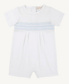 Sebastian Smocked Romper - Worth Ave White/Beale Street Blue and Sarasota Sky from Anderson Parker