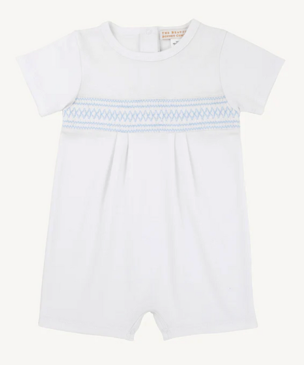 Sebastian Smocked Romper - Worth Ave White/Beale Street Blue and Sarasota Sky from Anderson Parker