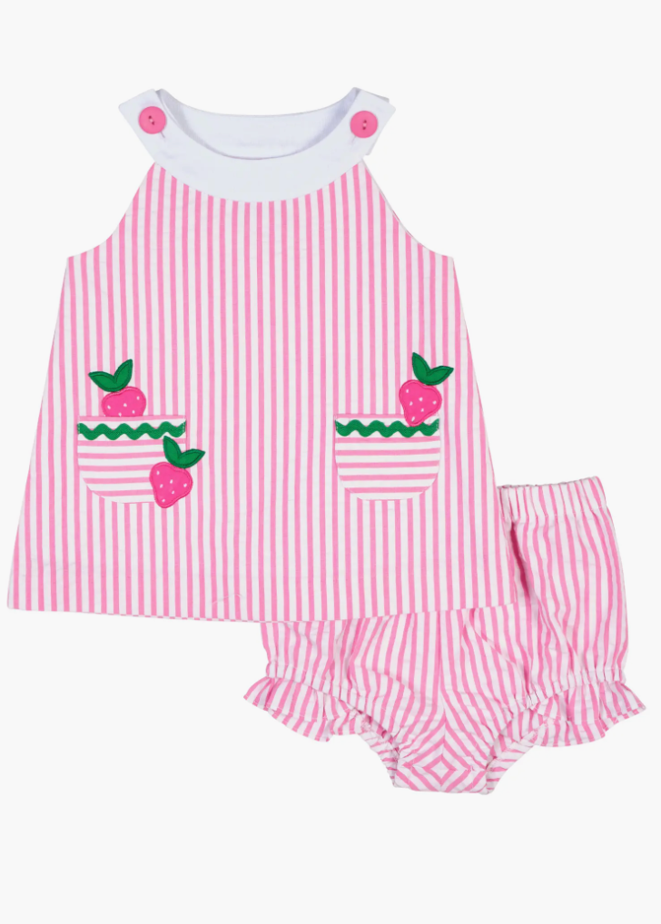 Seersucker Dress & Bloomer With Strawberries from Anderson Parker