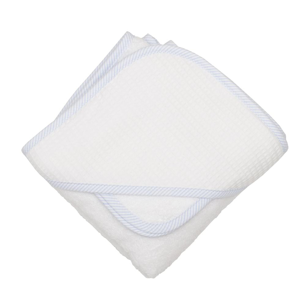 Seersucker Pique Hooded Towel & Washcloth Set - Blue Trim from Anderson Parker