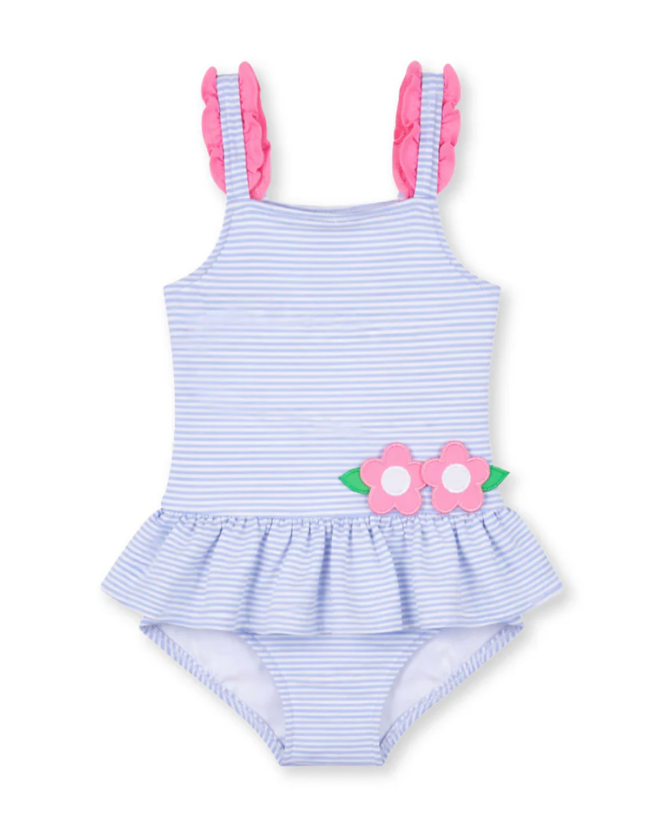 Seersucker Swimsuit With Flowers - Blue from Anderson Parker