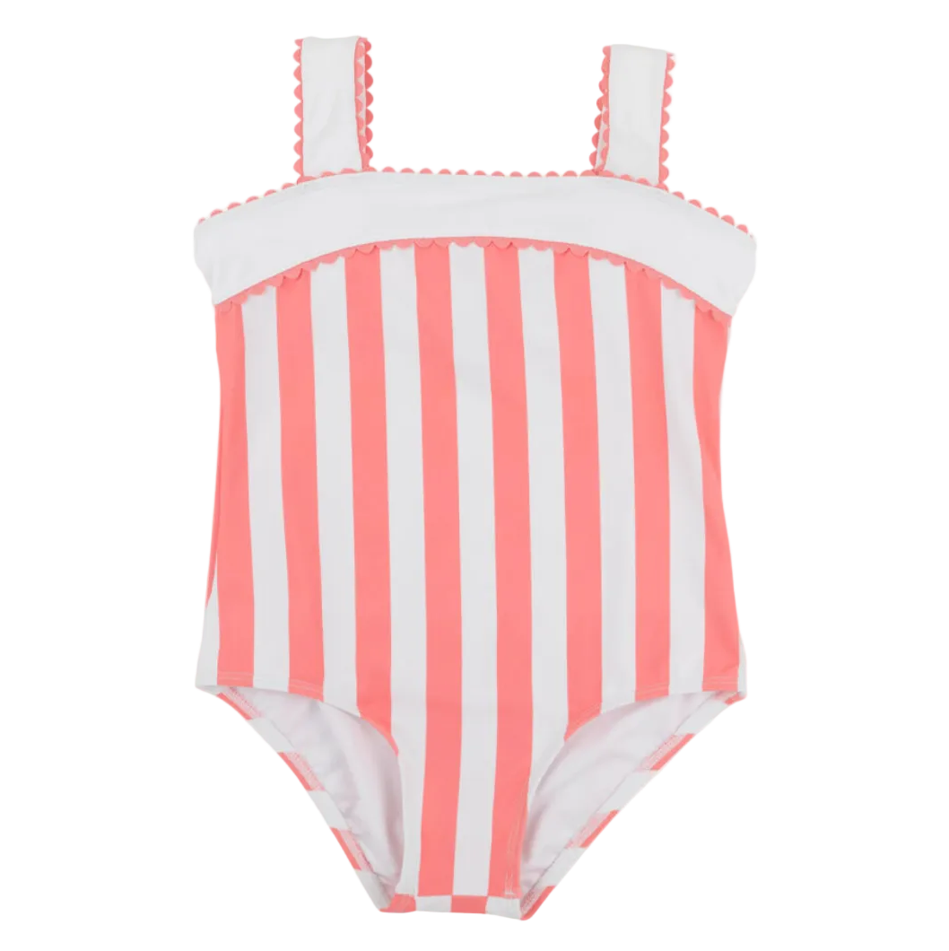 Shannon Bow Bathing Suit - Caicos Cabana Stripe (Parrot Cay Coral)/Worth Ave White from Anderson Parker