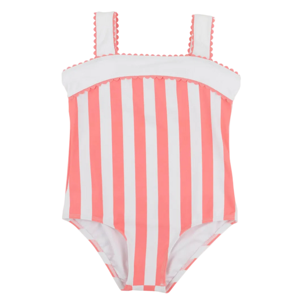 Shannon Bow Bathing Suit - Caicos Cabana Stripe (Parrot Cay Coral)/Worth Ave White from Anderson Parker