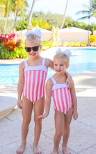 Shannon Bow Bathing Suit - Caicos Cabana Stripe (Parrot Cay Coral)/Worth Ave White from Anderson Parker