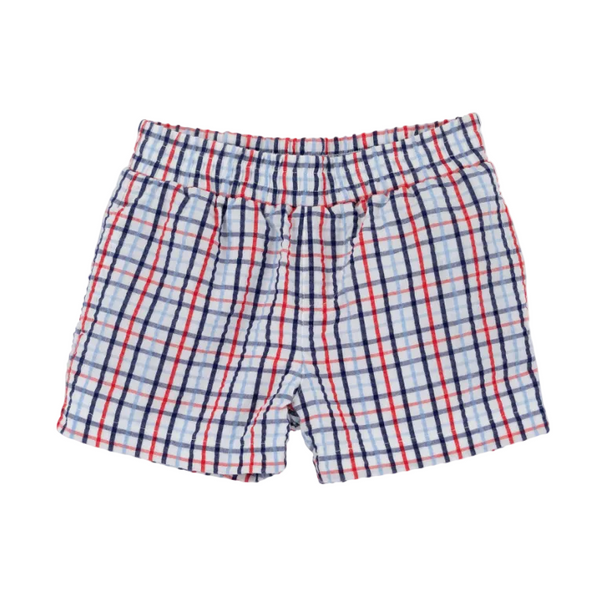 Sheffield Shorts - Seersucker - Pierce Mill Plaid Seersucker/Nantucket Navy from Anderson Parker