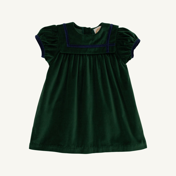 Short Sleeve Patsy's Party Dress - Velveteen - Grier Green/Nantucket Navy from Anderson Parker