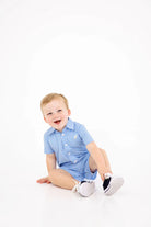 Sir Proper's Romper - Sunrise Blvd. Blue Mini Gingham with Worth Avenue White from Anderson Parker