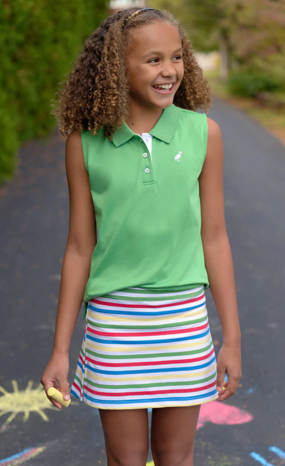 Sleeveless Anna Price Polo - Gibson Island Green with Worth Avenue White Stork from Anderson Parker