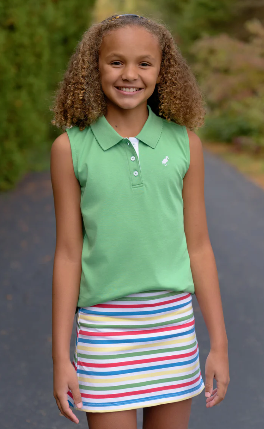 Sleeveless Anna Price Polo - Gibson Island Green with Worth Avenue White Stork from Anderson Parker