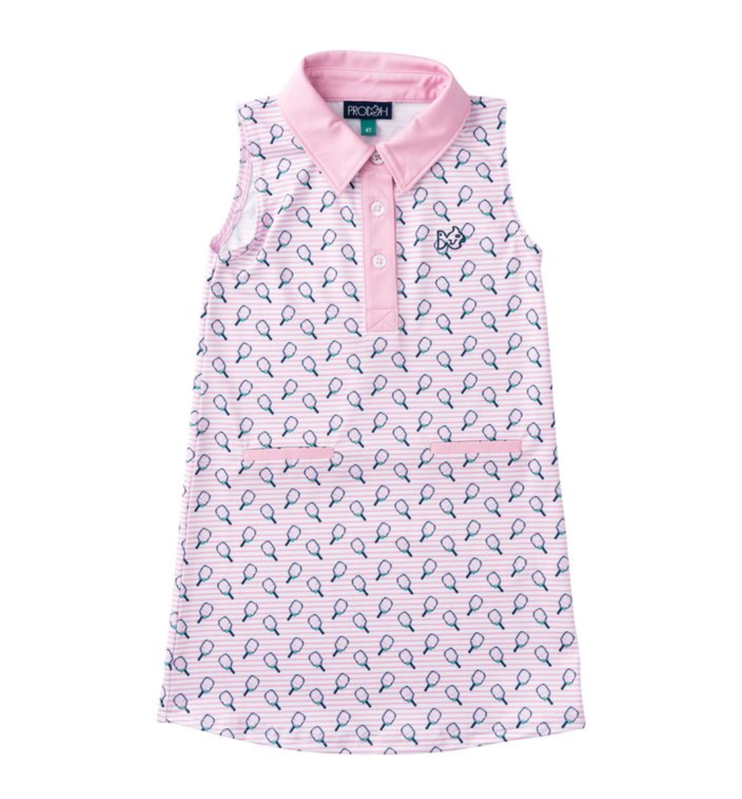 Sleeveless Pro Performance Polo Dress - Pink Frosting Pickleball Print from Anderson Parker