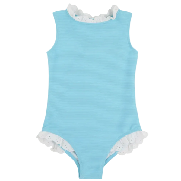 Sleeveless Sarasota Surf Suit - Belhaven Blue with Worth Avenue White Eyelet from Anderson Parker