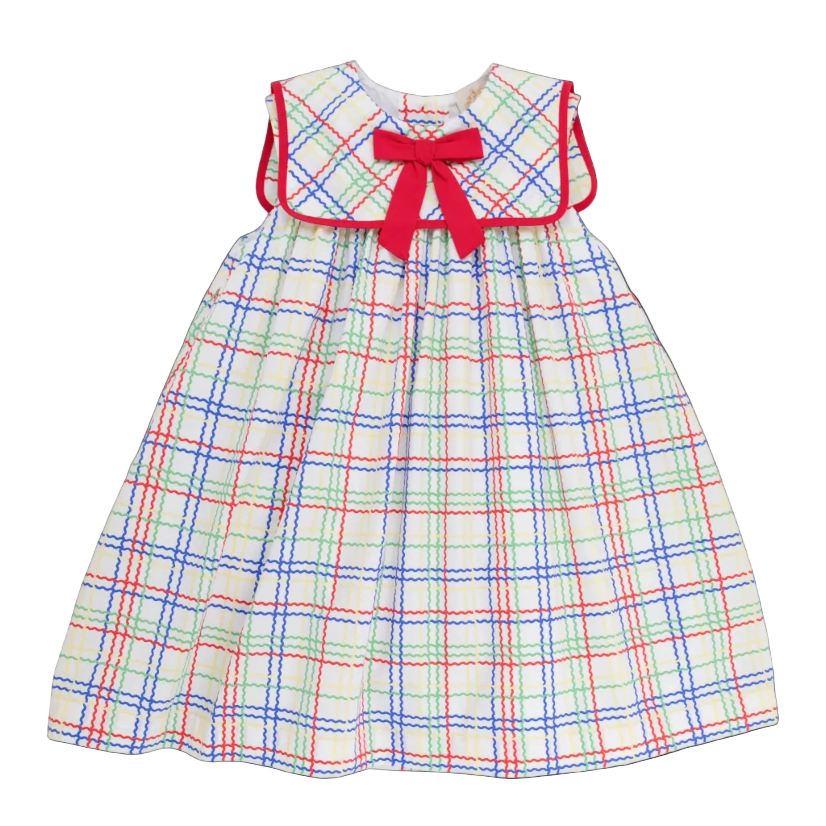 Sleeveless Stewart's Square Collar Dress - Wellington Windowpane/Richmond Red from Anderson Parker