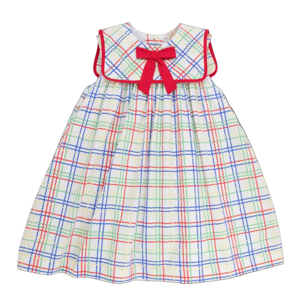 Sleeveless Stewart's Square Collar Dress - Wellington Windowpane/Richmond Red from Anderson Parker