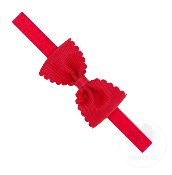 Small Scalloped Edge Grosgrain Bowtie on Matching Elastic Band - Red from Anderson Parker