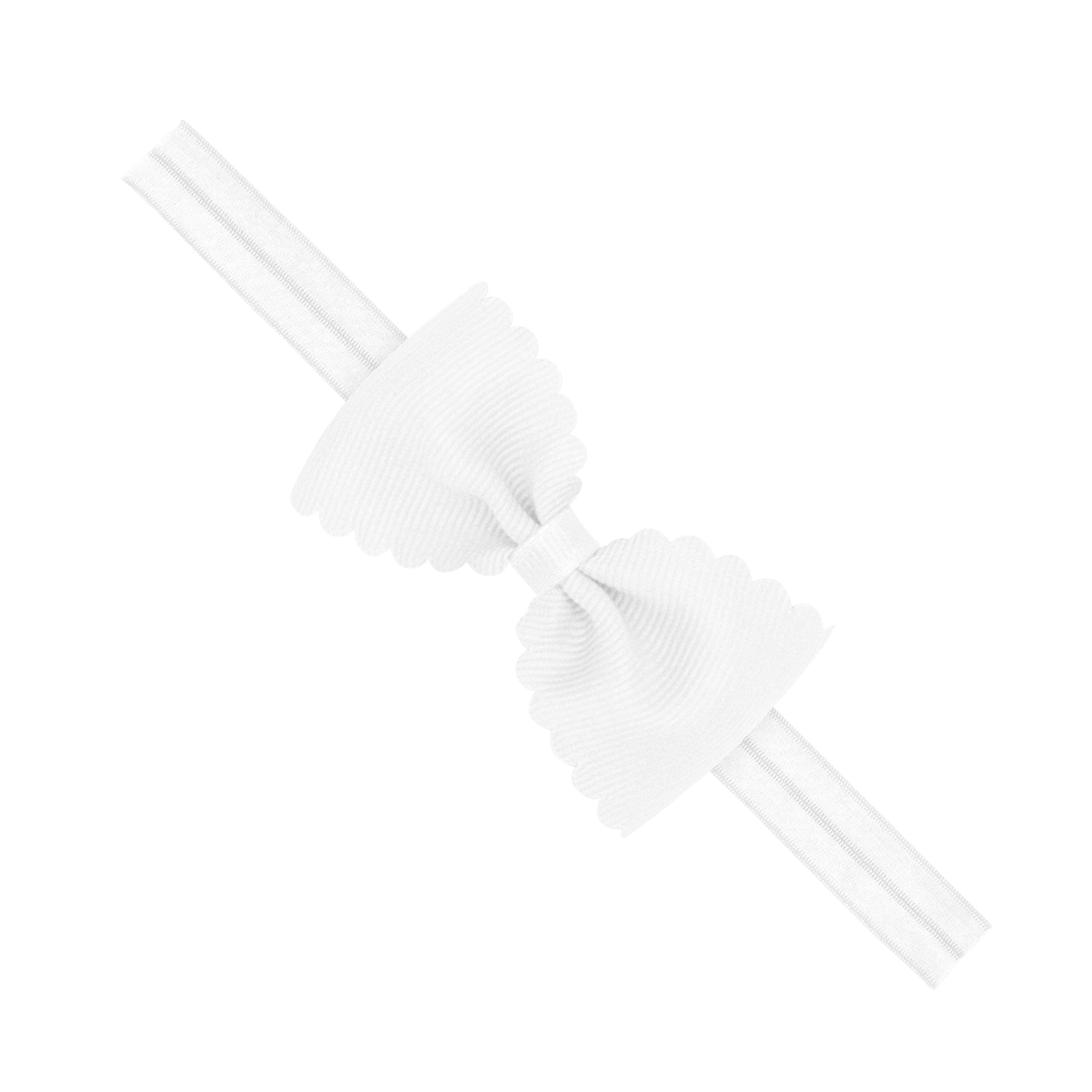 Small Scalloped Edge Grosgrain Bowtie on Matching Elastic Band - White from Anderson Parker