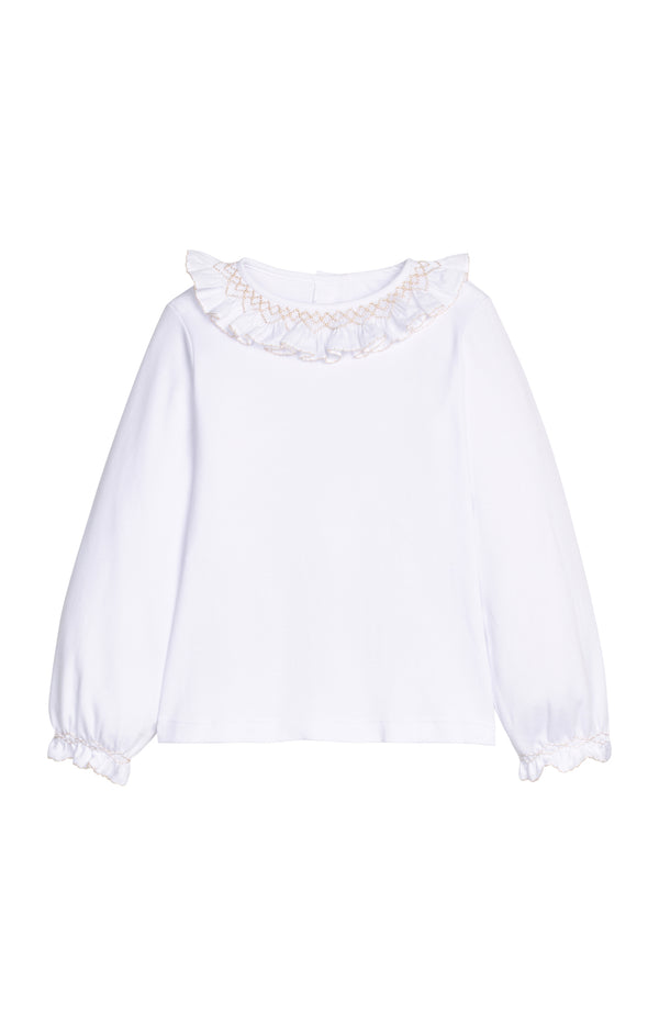 Smocked Madeline Blouse - White with Ivory from Anderson Parker
