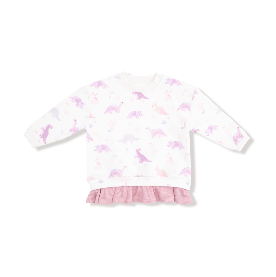 Soft Dinos - French Terry - Purple - Pull Over Sweatshirt With Ruffle And Waffle Flare Pant from Anderson Parker