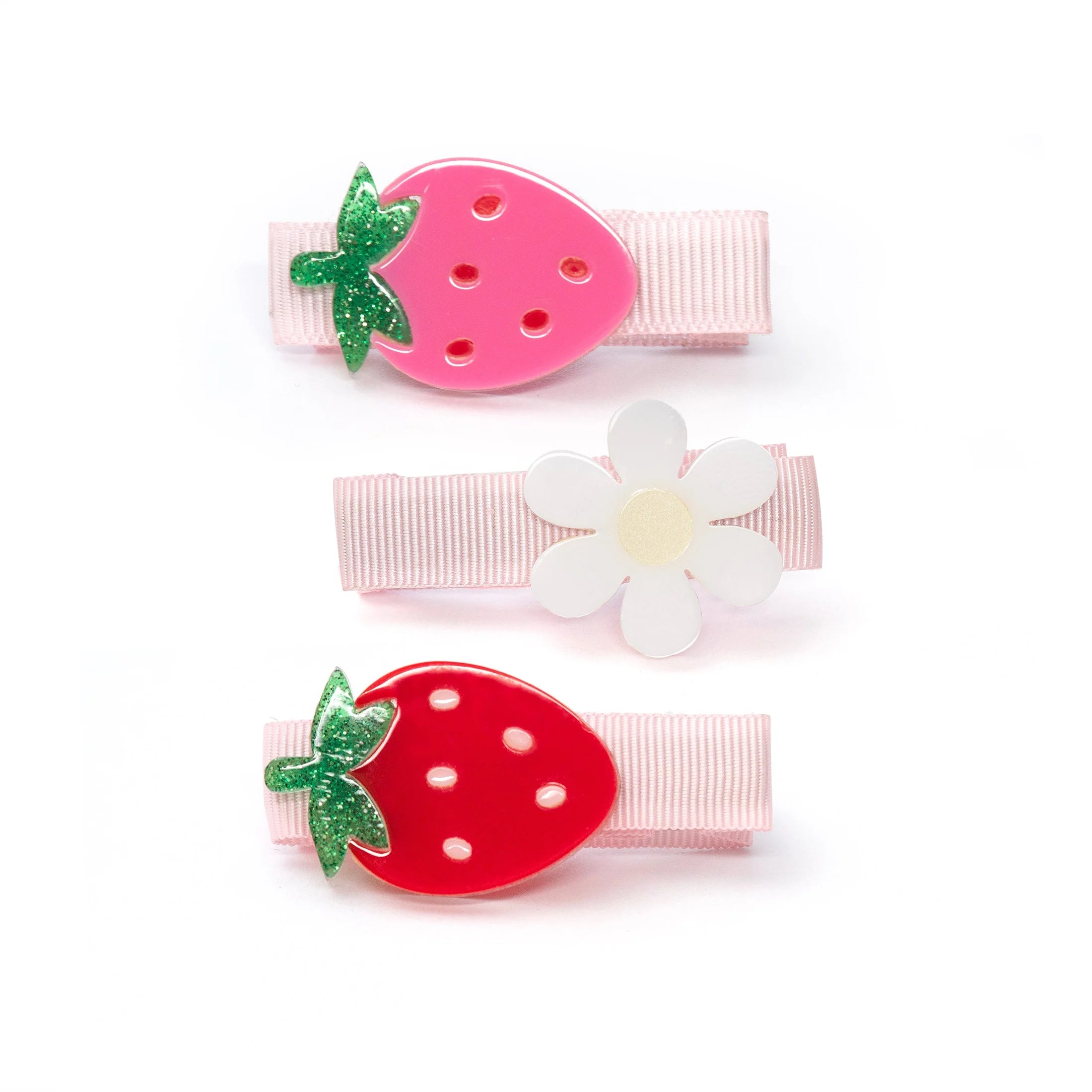 Strawberry Daisy Pink and Red Hair Clips from Anderson Parker