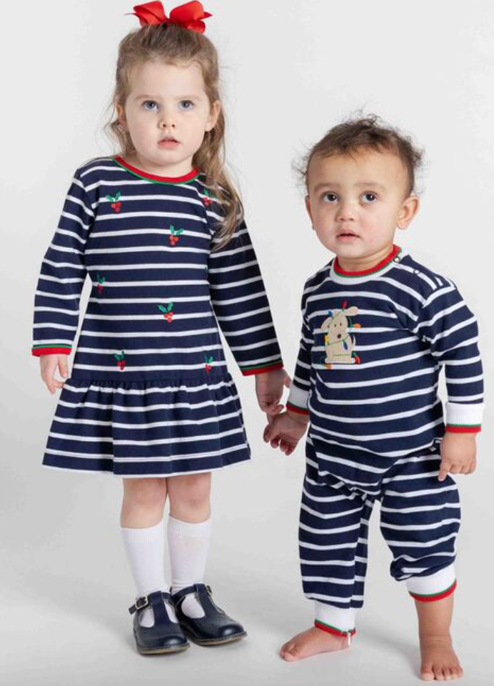 Stripe Knit Dress With Embroidered Holly from Anderson Parker