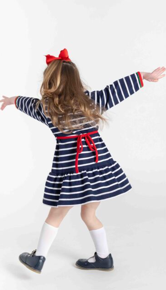 Stripe Knit Dress With Embroidered Holly from Anderson Parker