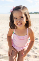 Stripe Seersucker Swimsuit with Flower - Pink from Anderson Parker