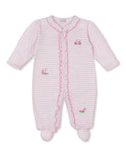 Striped Fairway Embroidered Footie - Pink and White from Anderson Parker