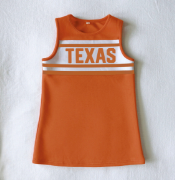 THE UNIVERSITY OF TEXAS BURNT ORANGE STRIPED CHEER DRESS from Anderson Parker