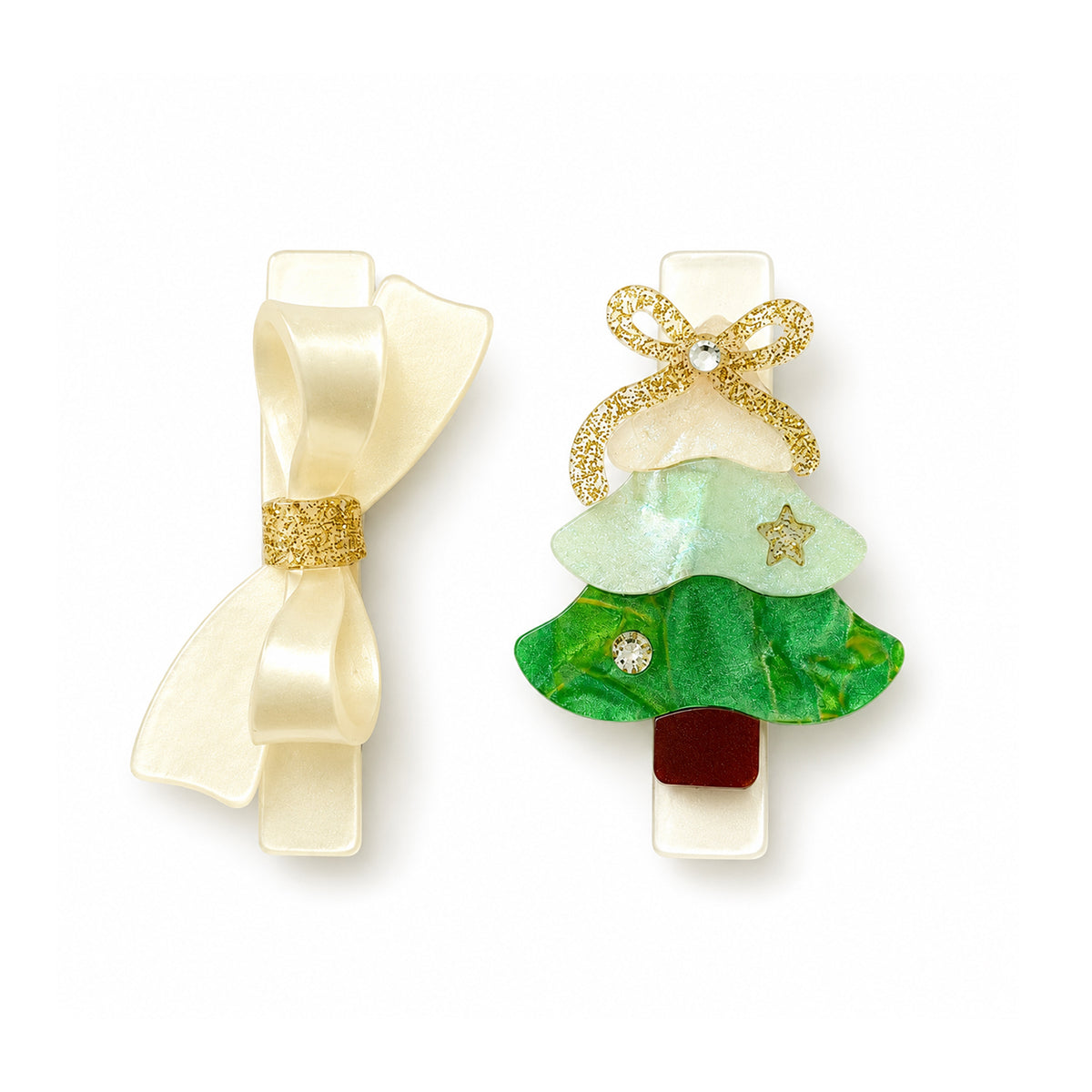 TREE GREEN PEARL BOW HAIR CLIPS from Anderson Parker