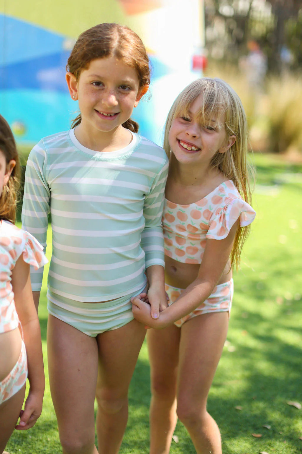 The Girl's Rash Guard Two Piece Bather - Green Stripe - Anderson Parker