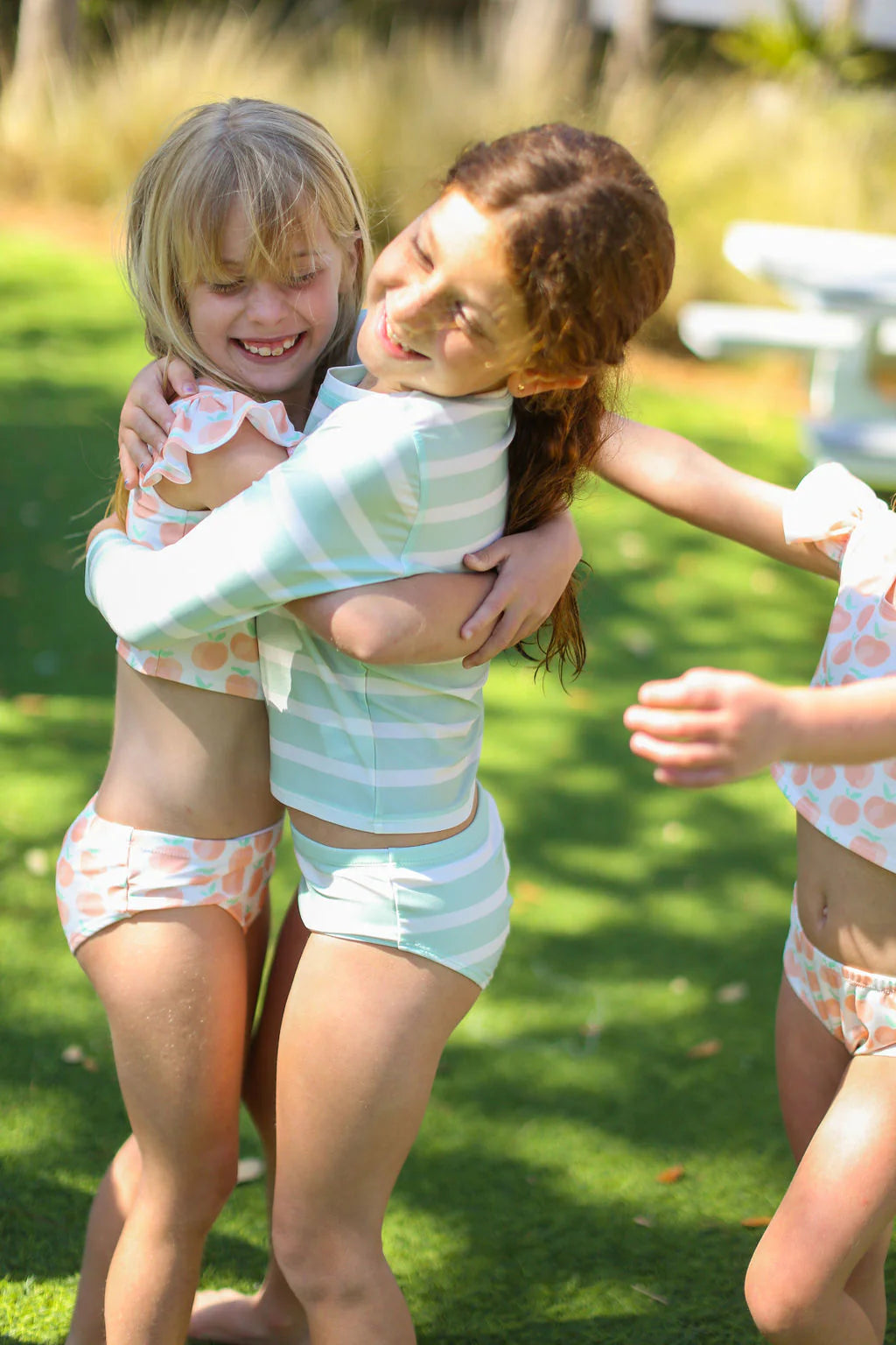 The Girl's Rash Guard Two Piece Bather - Green Stripe - Anderson Parker