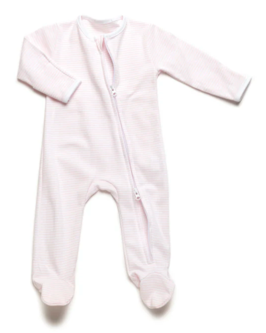 Two Way Zip Striped Footie Pajama | Lt Pink Stripe from Anderson Parker