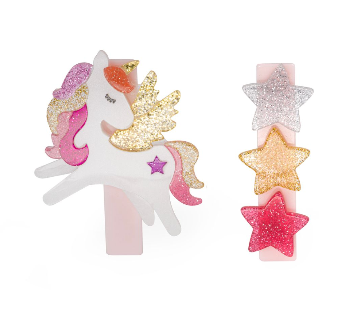 Unicorn Winged Coral Stars Glitter Hair Clips from Anderson Parker