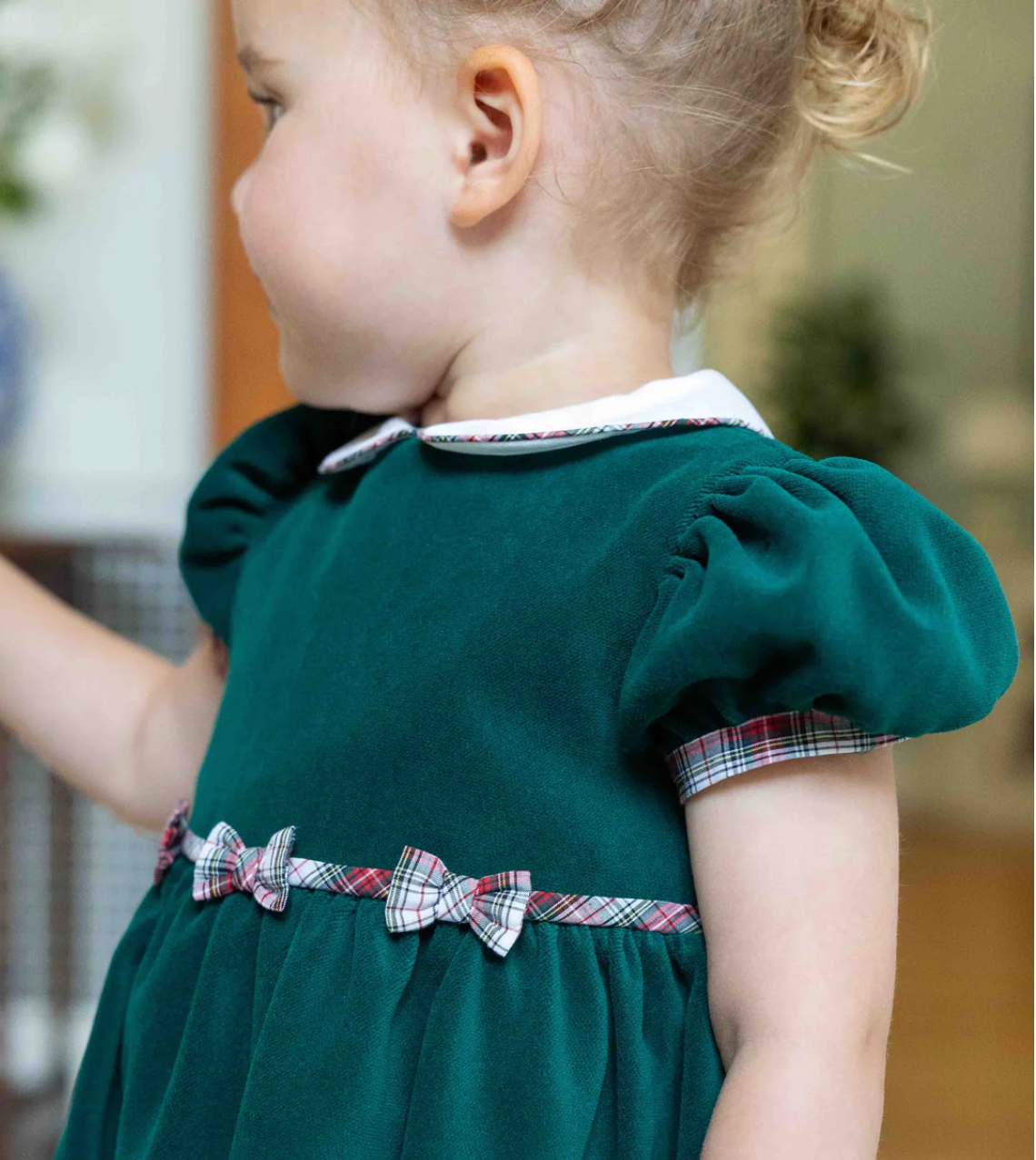 Velvet Waist Dress With Plaid Bows from Anderson Parker