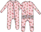 Vintage Reindeer & Santa Pink - 2 Way Ruffle Back Zipper Footie from Anderson Parker