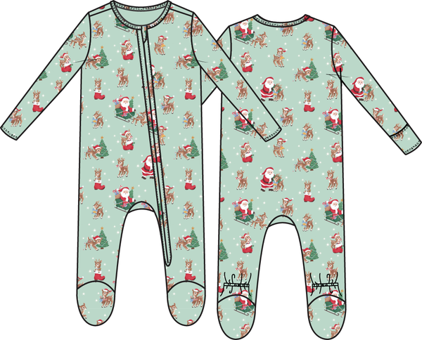 Vintage Reindeer & Santa Uni - 2 Way Zipper Footie from Anderson Parker