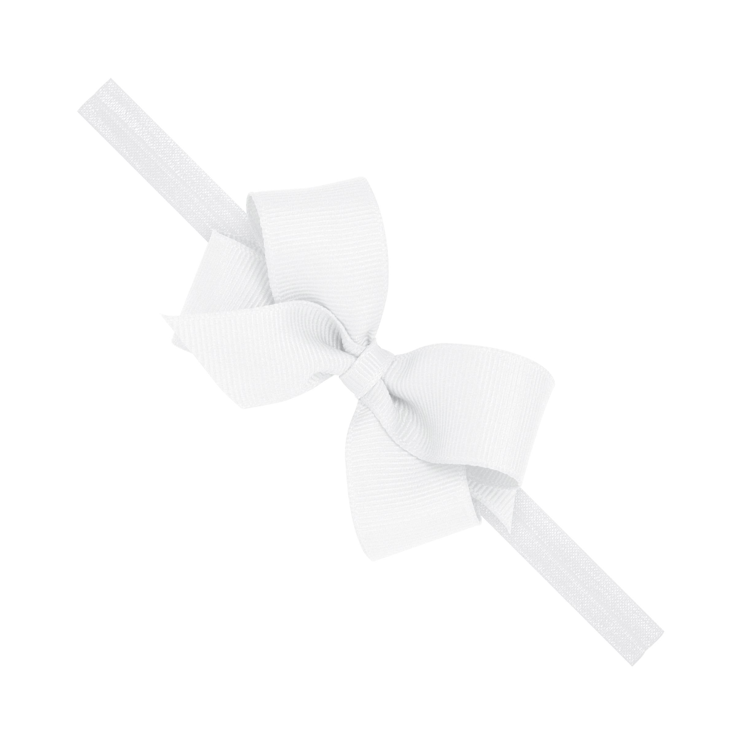 WHITE - Mini Grosgrain Girls Hair Bow on a Soft Elastic Baby Band from Anderson Parker